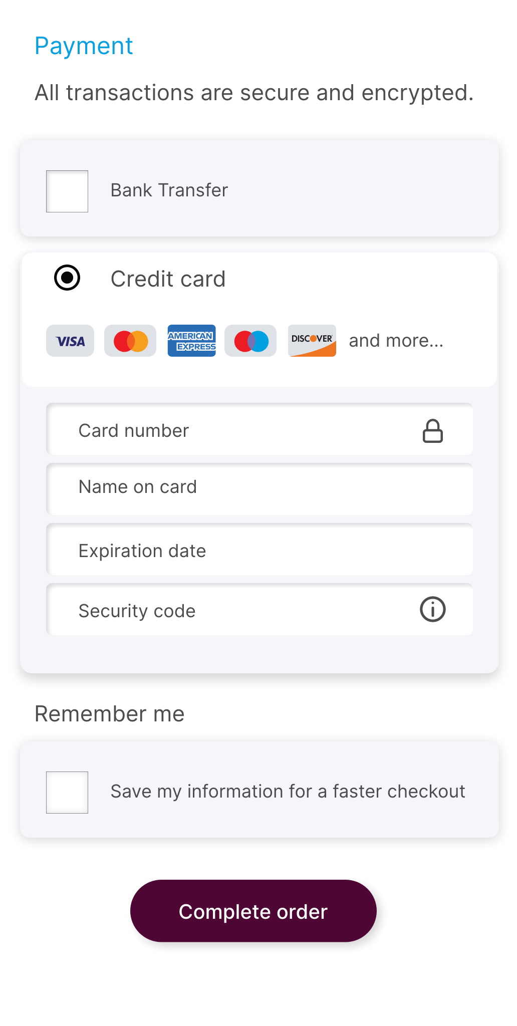 Payment payment order screen